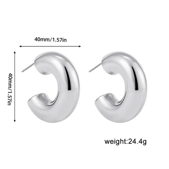 Vintage Stainless Steel Chunky C Shape Hoop Earrings ( Size: 40mm) - Picture 3 of 16